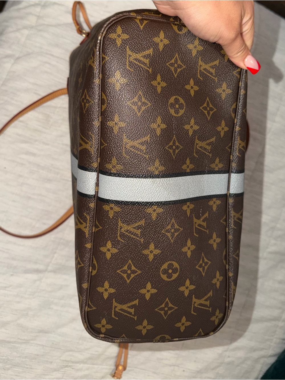 Louis Vuitton Brown Monogram Canvas Tote with Cream Stripe - Picture 5 of 5